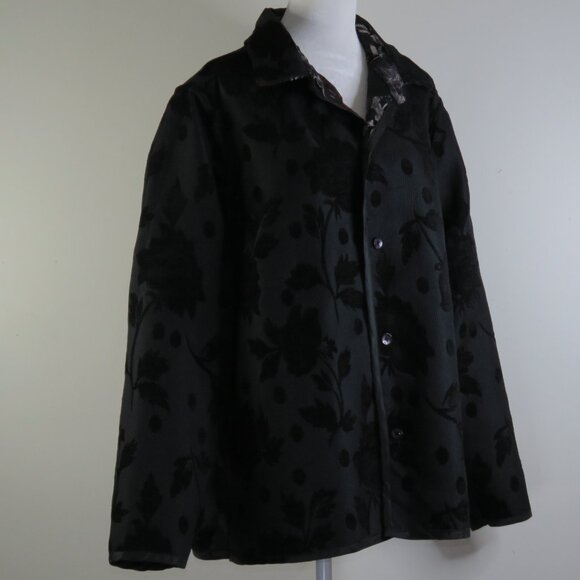 Chico's Red & Black Floral & Black Floral Long-Sleeve Reversable Jacket (C1324) - Picture 9 of 10